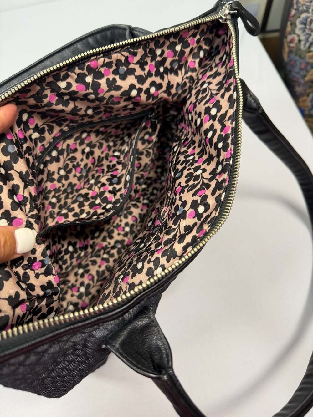 Vera Bradley Carson East West Black Quilted Denim Tote Bag Purse - Picture 5 of 9